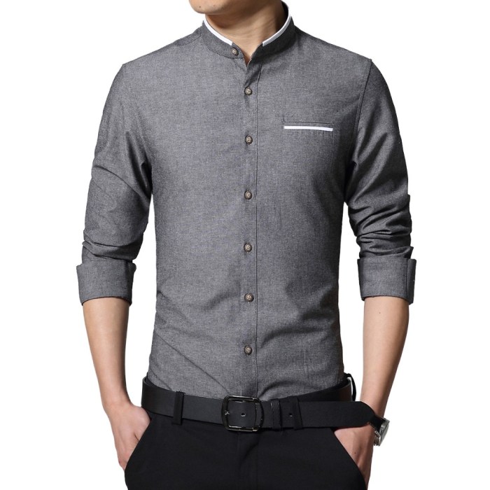 Band collar dress shirt mens