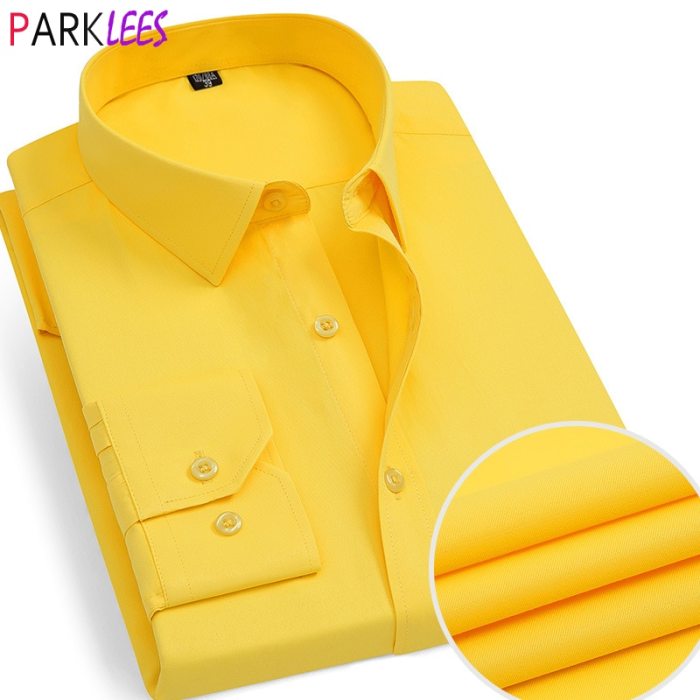 Men's yellow long sleeve dress shirt