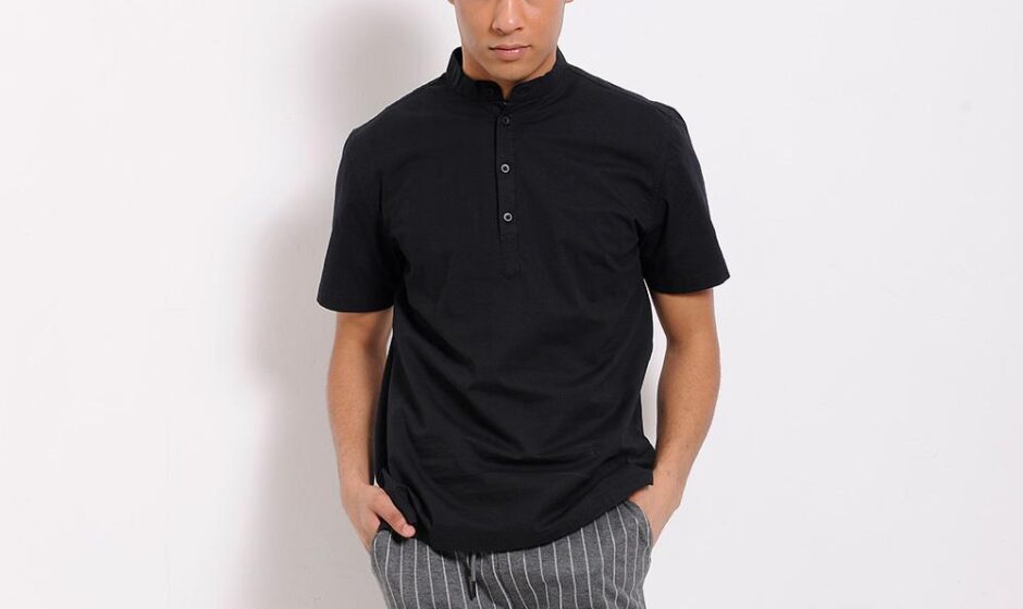 Men's short sleeve black dress shirt