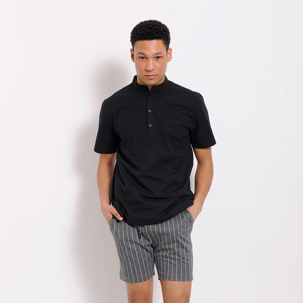 Men's short sleeve black dress shirt