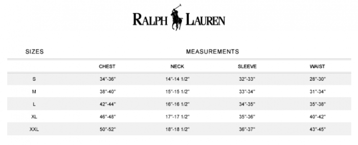 Ralph Lauren Mens Dress Shirt Size Chart Find Your Perfect Fit